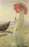 Laurits Tuxen nina, kunstnerens datter, pa stranden china oil painting artist